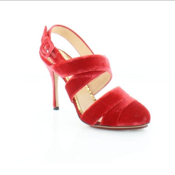 New Charlotte Olympia Red Velvet Strappy Heels